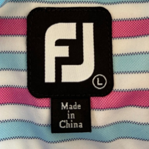 FootJoy Mens ProDry Striped Golf Polo Shirt Pink Blue White Large Stretch Logo - Picture 2 of 10